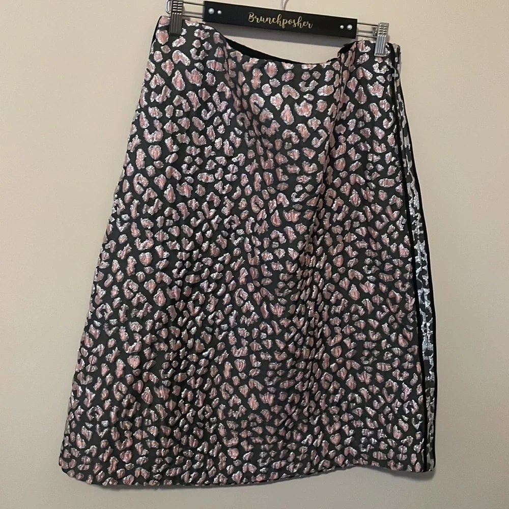 Dorothee Schumacher Pink Metallic Grey Leopard Print A-Line Full Midi Skirt